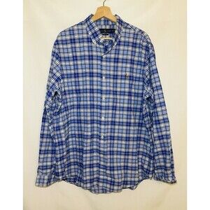 Ralph Lauren Classic Fit Long Sleeve Blue Plaid Button Front Shirt Men's XL